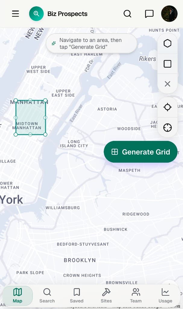 Biz Prospects iOS app — territory grid map