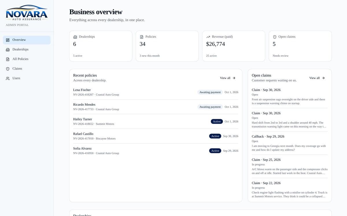 Novara Assurance screenshot