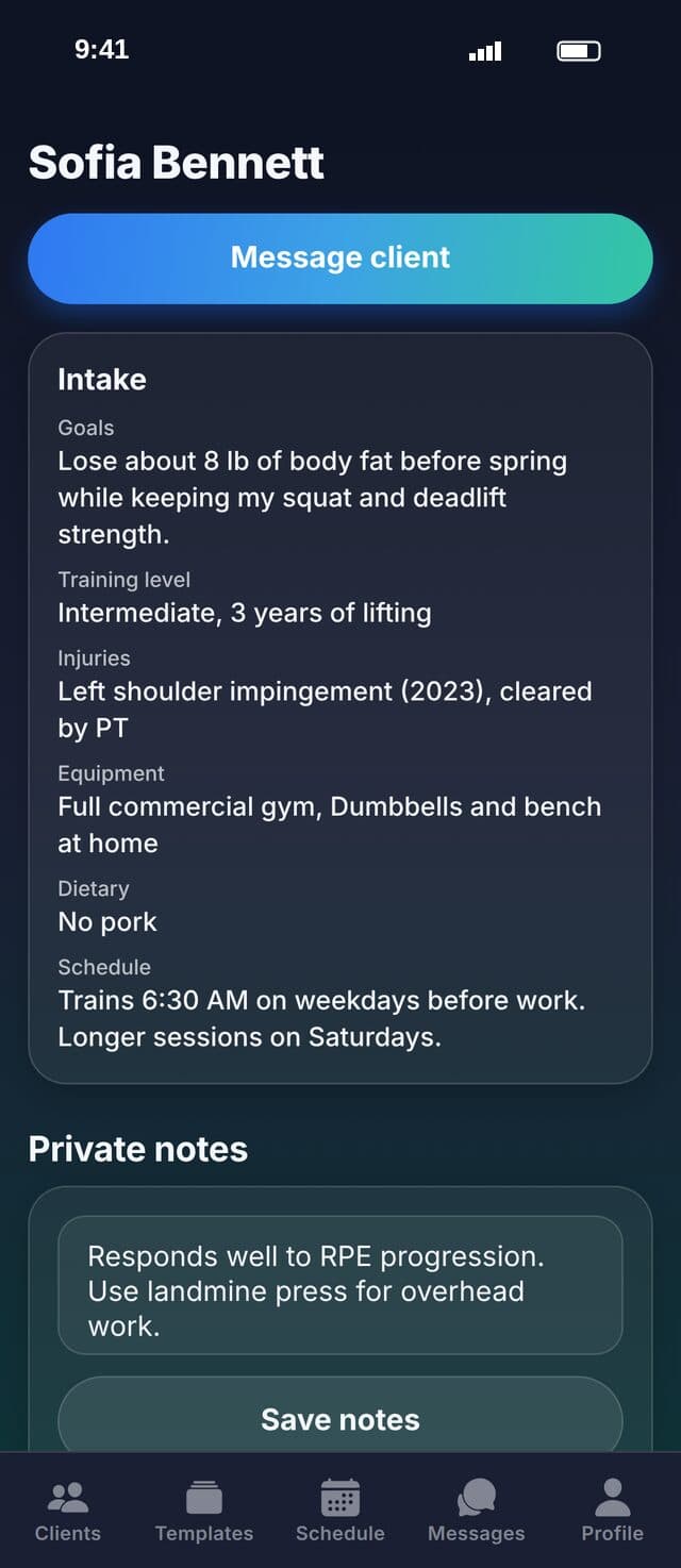 FuelMe: The trainer's client record
