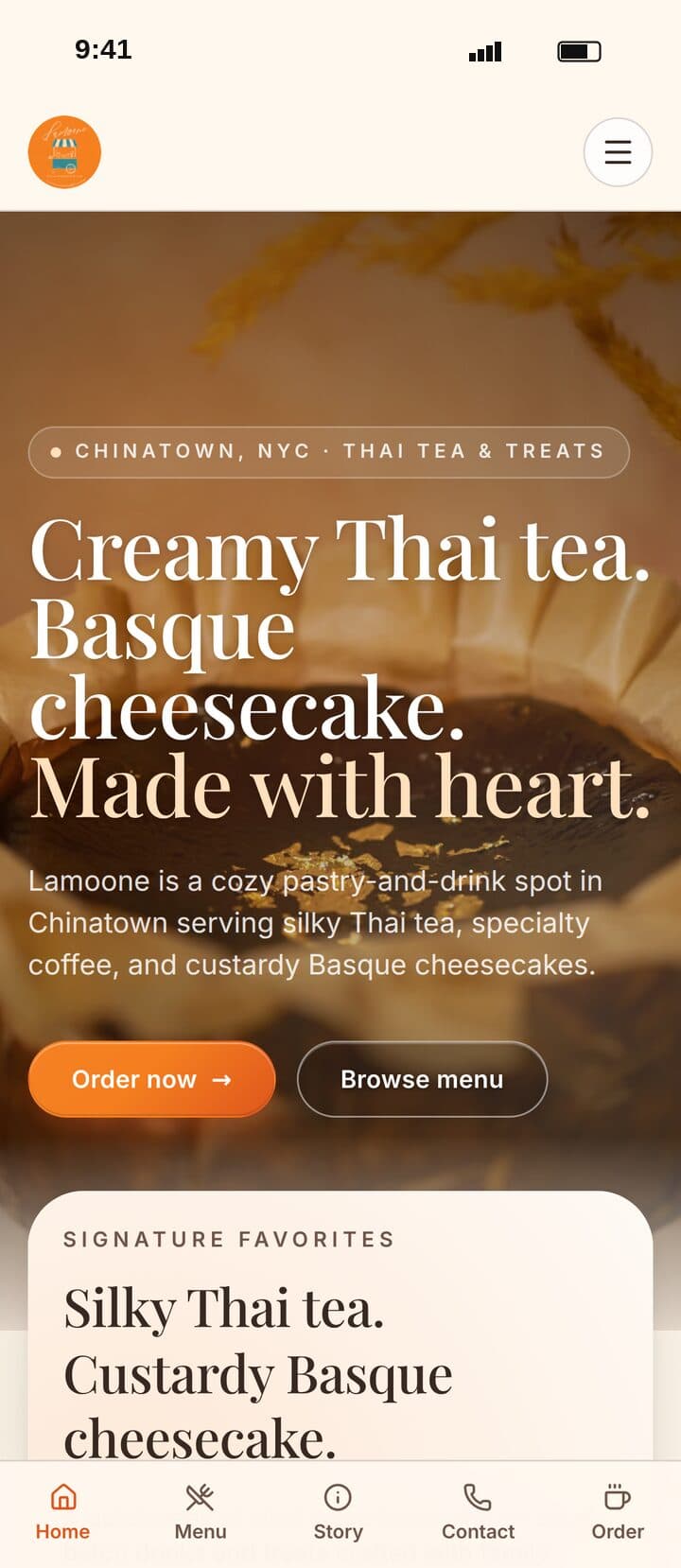 The Lamoone café website on a phone